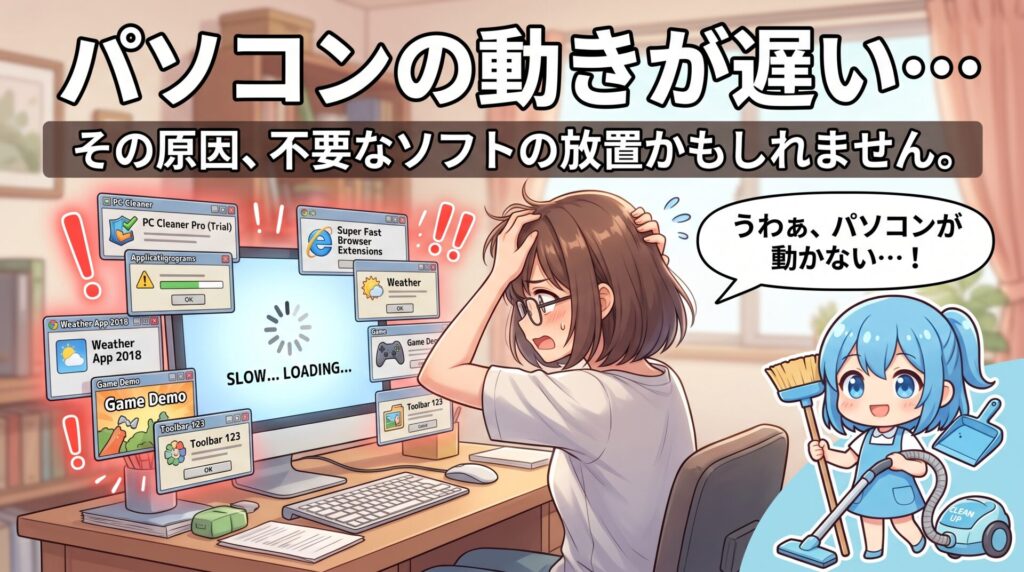 「パソコンの動きが遅い…」その原因、不要なソフトの放置かもしれません。
