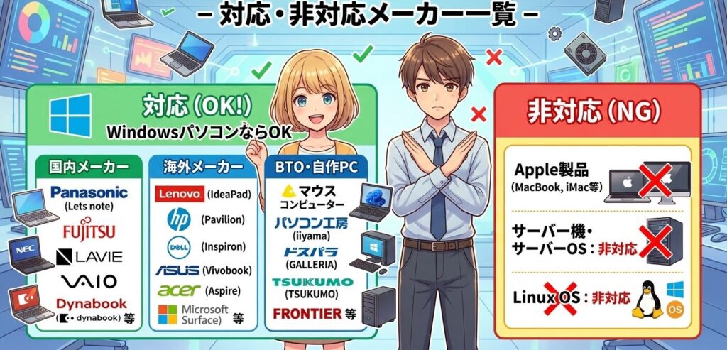 修理対応パソコンと非対応パソコン