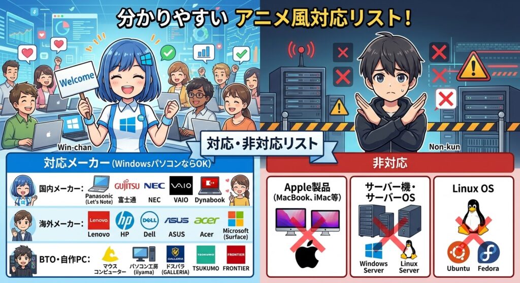 修理対応パソコンと非対応パソコン
