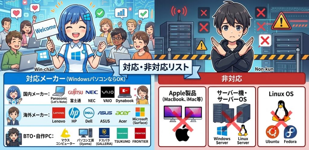 修理対応パソコンと非対応パソコン