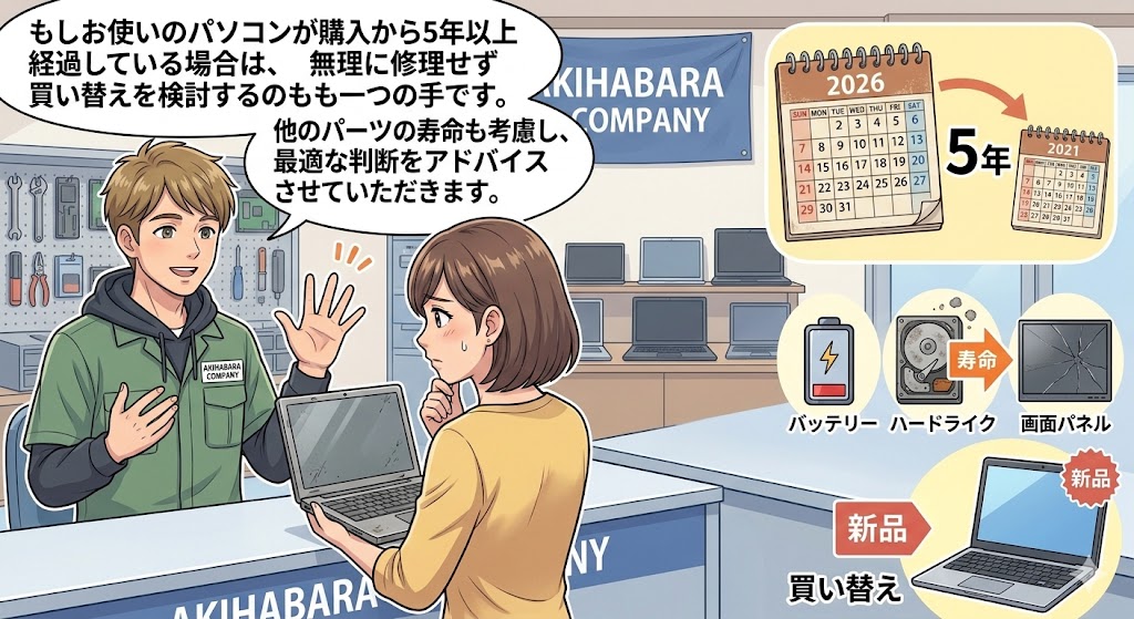 5年以上のパソコンは買い替えも検討してください