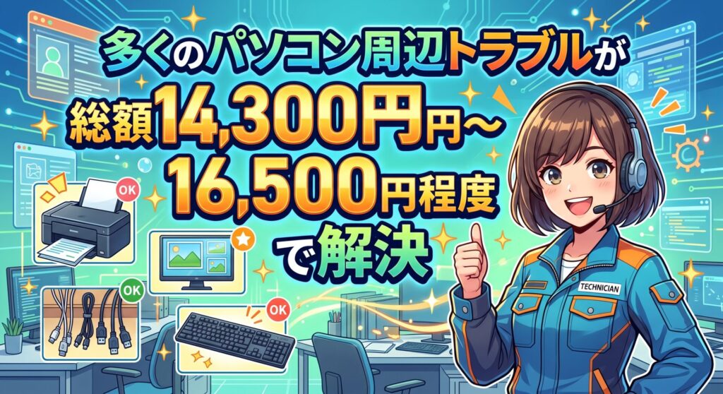 周辺機器のトラブルの総額は14300円～16500円で解決
