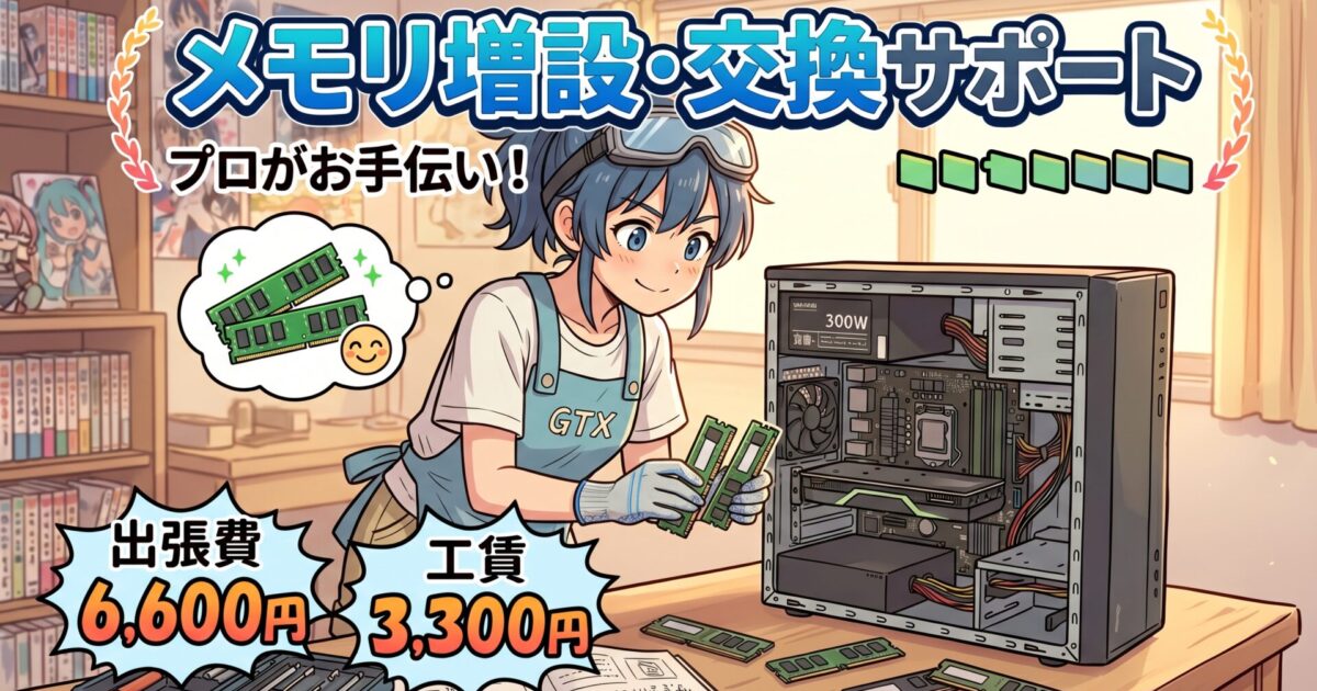 メモリ増設・交換サポート 出張費6600円＋工賃3300円