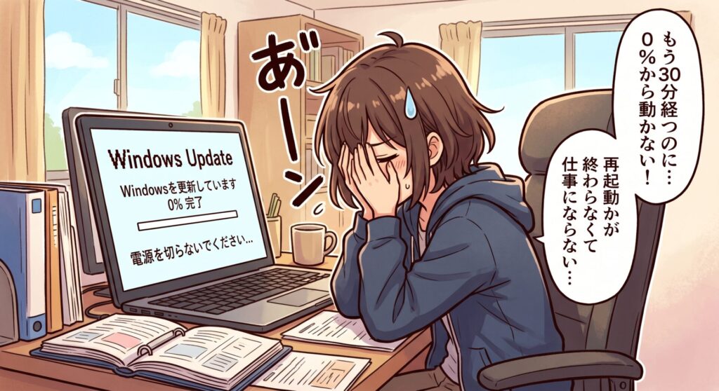 「Windowsの更新が0％から進まない」「再起動が終わらず仕事にならない」といったお悩みはありませんか？