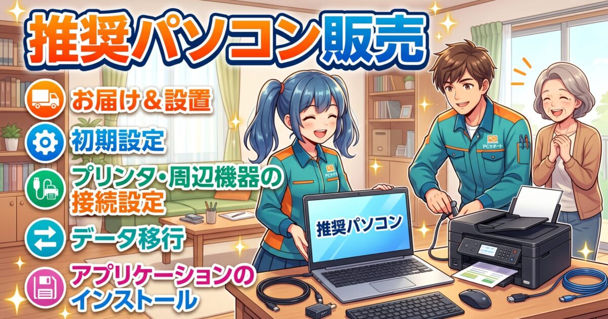 推奨パソコン販売 お届け＆設置 初期設定 プリンタ・周辺機器の接続設定 データ移行 アプリケーションのインストール