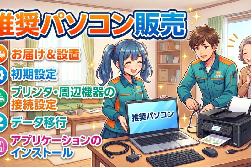 推奨パソコン販売 お届け＆設置 初期設定 プリンタ・周辺機器の接続設定 データ移行 アプリケーションのインストール