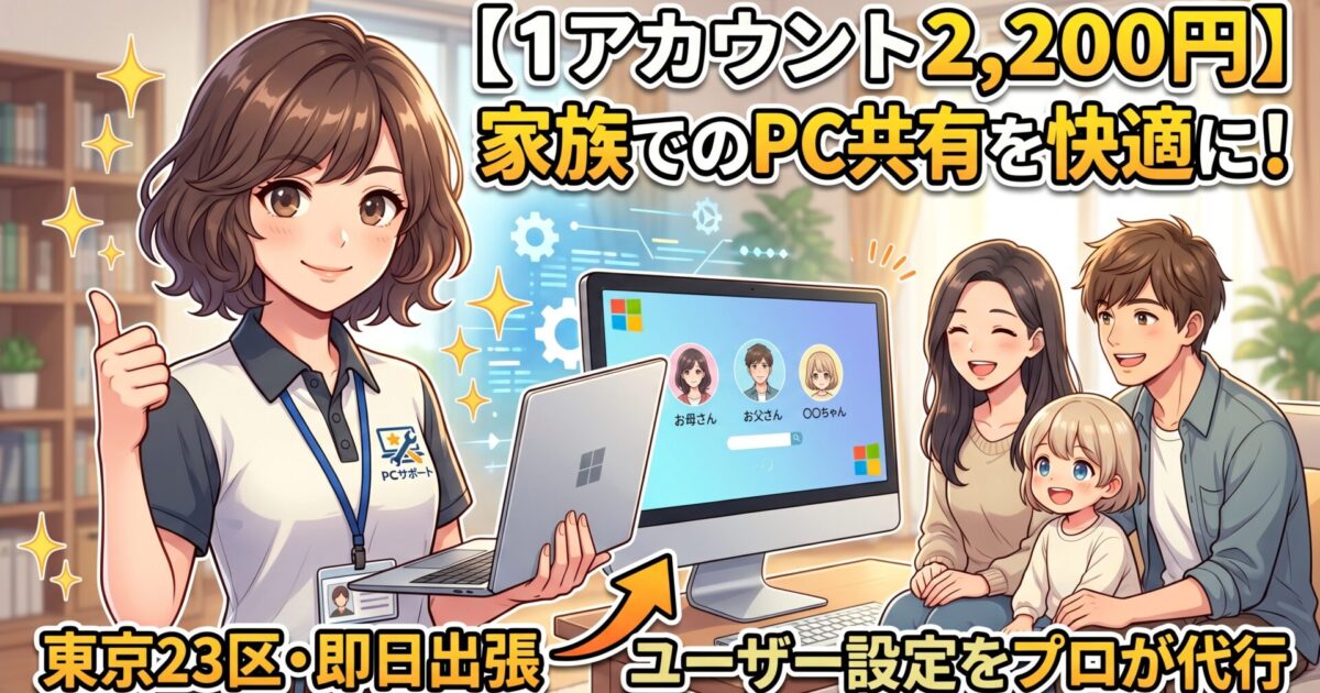 「【1アカウント2,200円】家族でのPC共有を快適に！東京23区・即日出張でユーザー設定をプロが代行」