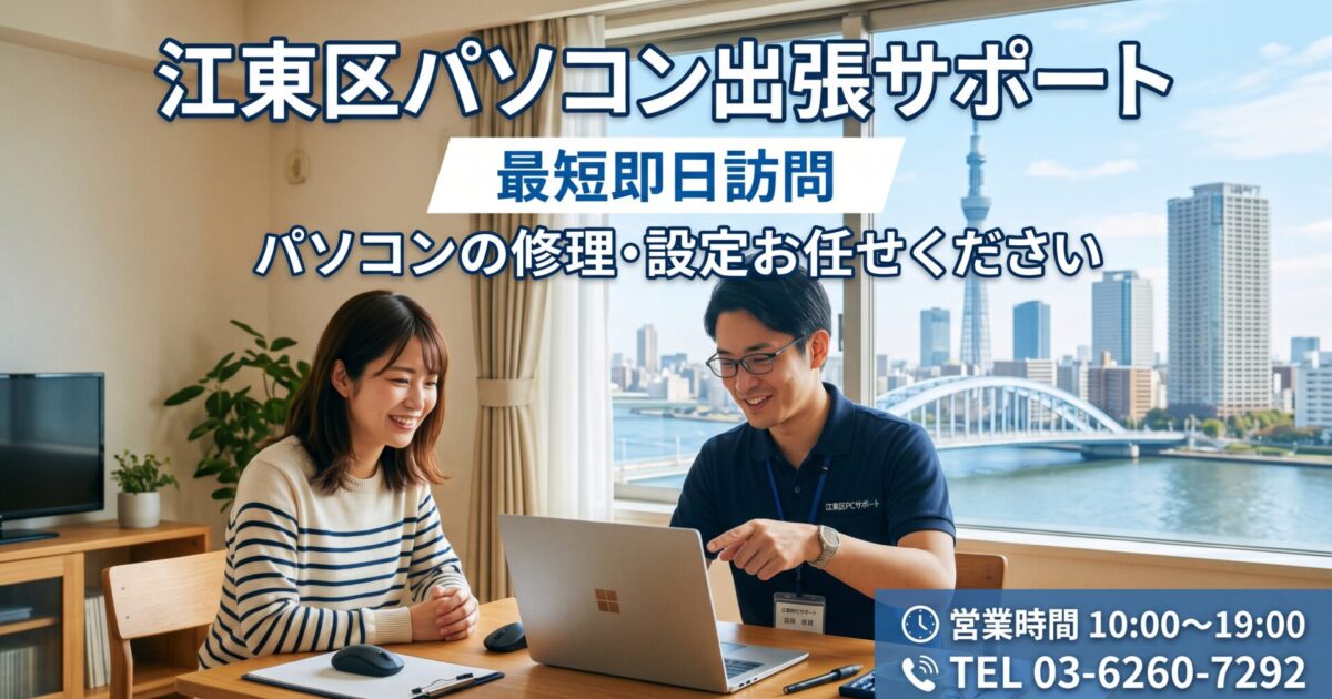 江東区のパソコン修理・設定・データ復旧｜最短30分急行！実績20年のプロが即日解決 お気軽にお問い合わせください03-6260-7292