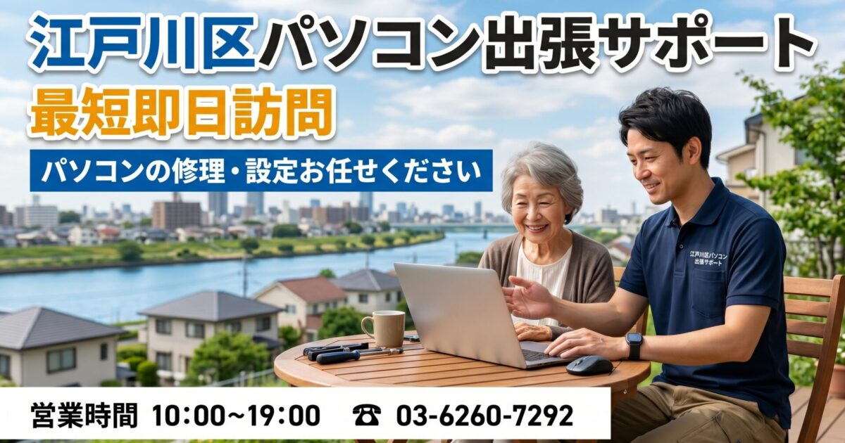 江戸川区のパソコン修理・初期設定｜最短30分で急行！小岩・葛西・船堀など業界20年のプロが即日解決