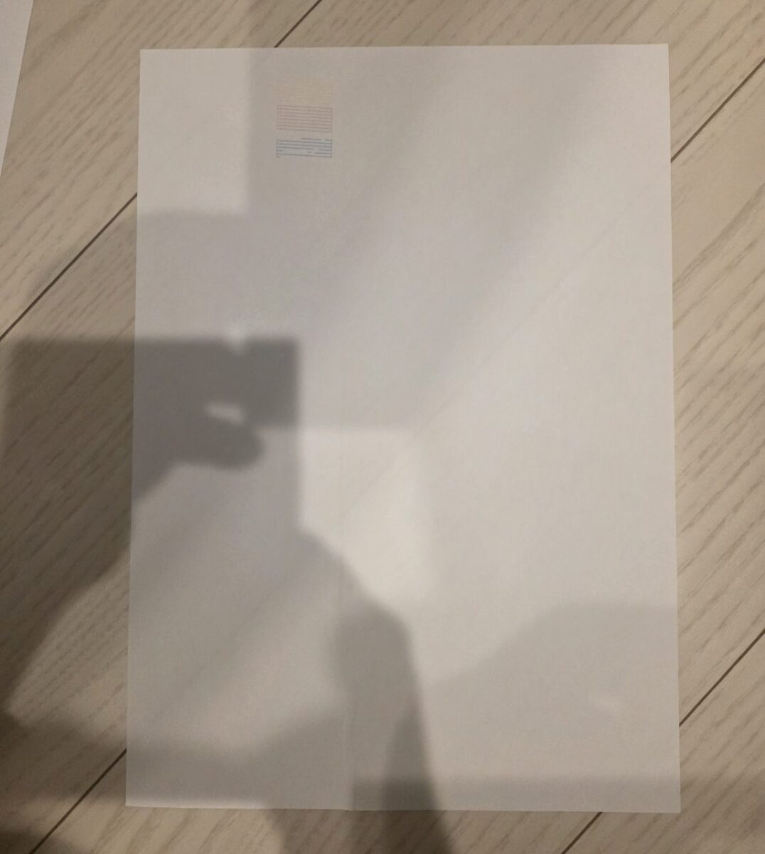 クリーニング後もインクの出が悪い状態を示すテスト印刷。